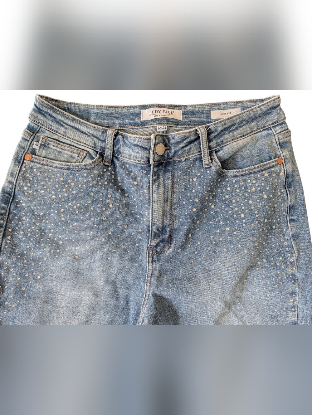 Judy Blue Rhinestone Slim Fit Distressed Jeans Size 13/31 Women's Stretch Denim - Picture 3 of 16
